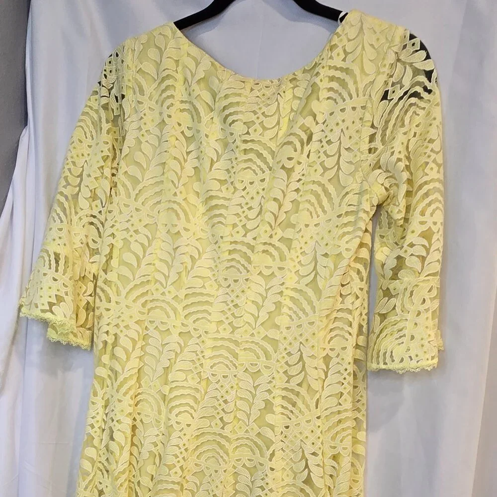 Rabbit Design 3/4 Bell Sleeve Abstract Lace Fit & Flare Dress 10 Yellow - Picture 8 of 8